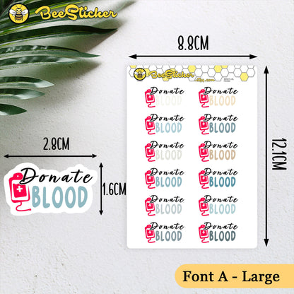 Donate Blood Stickers | Choose from 2 fonts and multiple colors | Planner Stickers | BH015