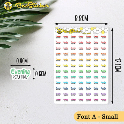 Evening Routine Stickers | Choose from 2 fonts and multiple colors | Planner Stickers | PD006