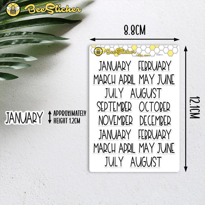 Mini Months of the Year Stickers | Choose from multiple colors | Planner Stickers | PL008