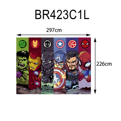 Cartoon Superheroes Banner - Iconic Logos and Portraits