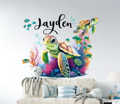 Cartoon Sea Turtles and Fish Wall Decals - Underwater Adventure Decor - BR493