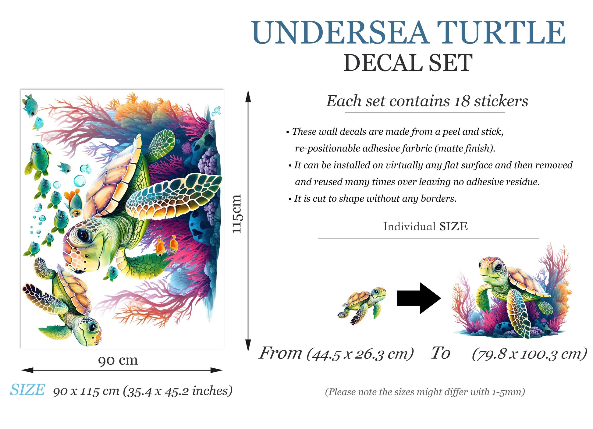 Cartoon Sea Turtles and Fish Wall Decals - Underwater Adventure Decor - BR493