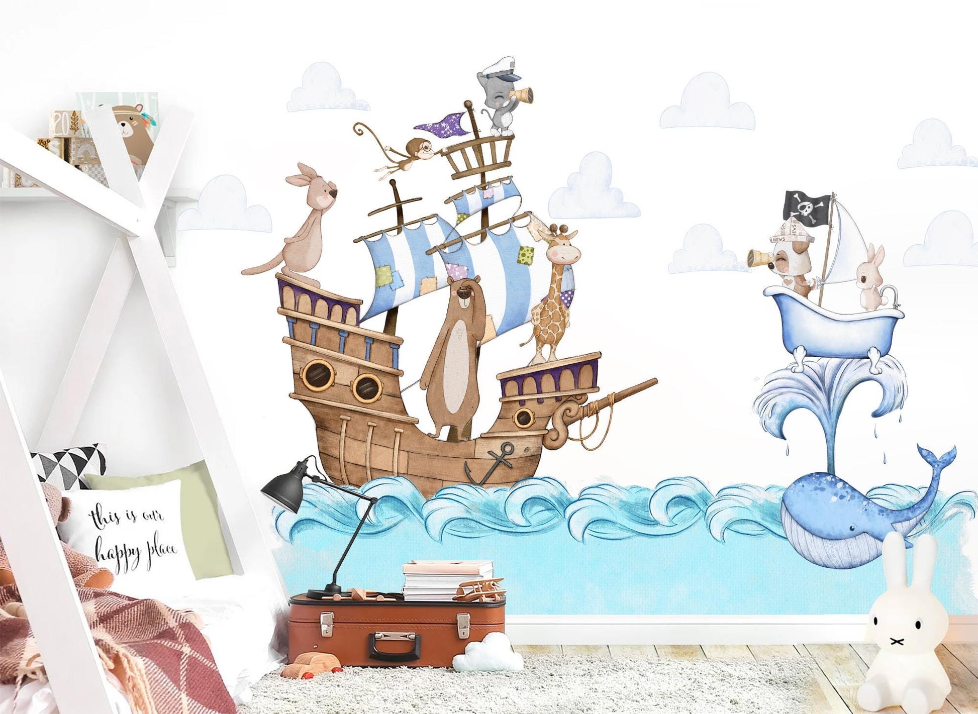 Noah's Ark Adventure with Animals & Pirates - Cartoon Wall Decals for Kids - BR492