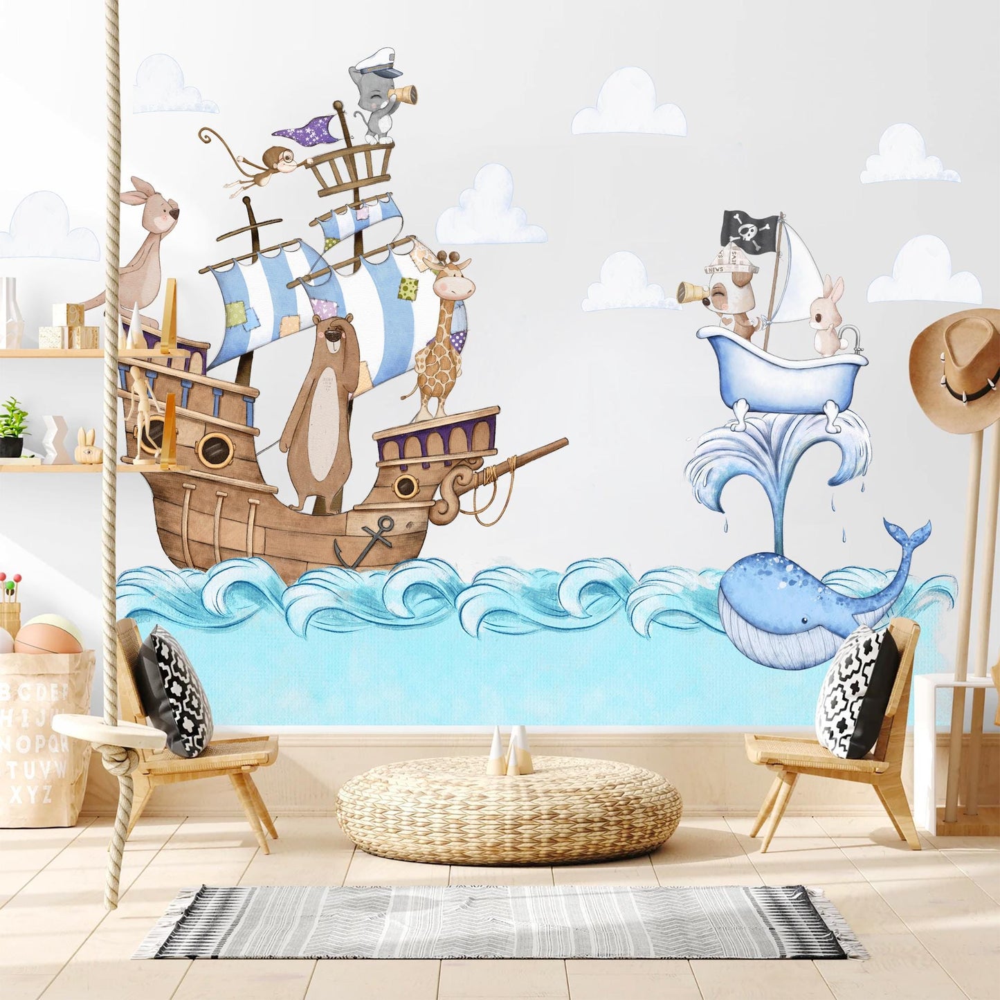 Noah's Ark Adventure with Animals & Pirates - Cartoon Wall Decals for Kids - BR492