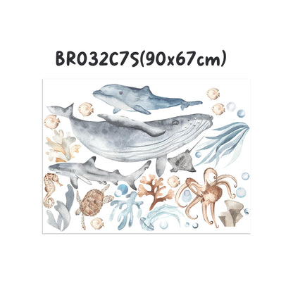 Underwater World Marine Sea Life Wall Decal - Whale Shark Turtle Squid Jelly Fish - BR032