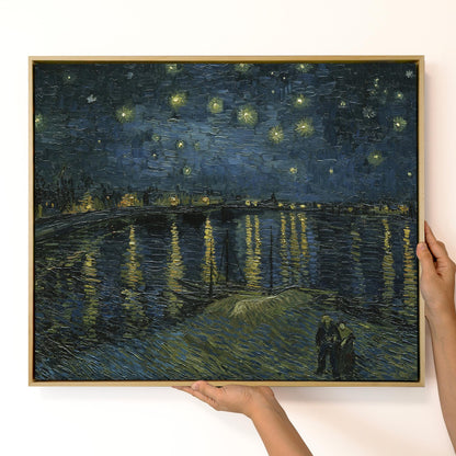 Van Gogh Starry Night Canvas – Museum Quality Wall Art – Famous Painting Reproduction – Blue Swirl Sky Art for Home or Office