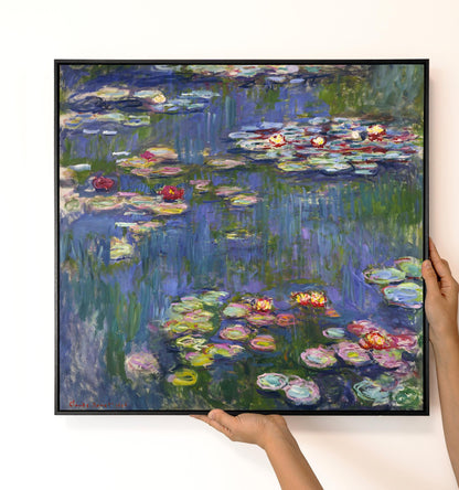 Monet Classic Water Lilies Canvas – Impressionist Floral Wall Art – Museum Quality Pond Painting Reproduction for Living Room Decor