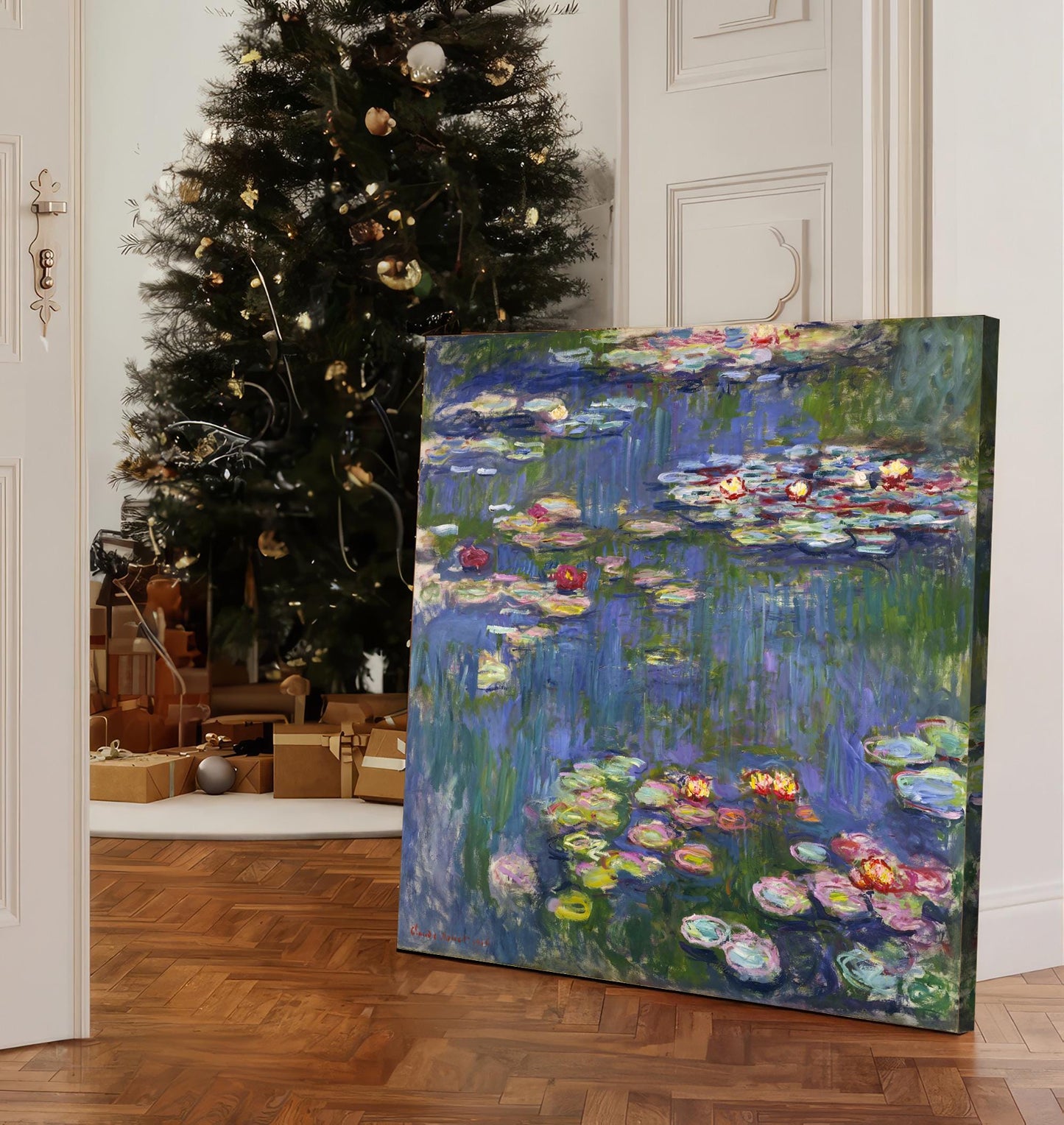 Monet Classic Water Lilies Canvas – Impressionist Floral Wall Art – Museum Quality Pond Painting Reproduction for Living Room Decor
