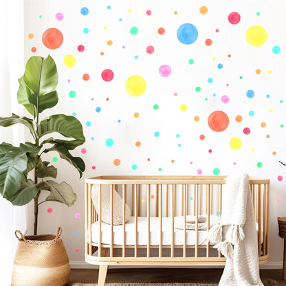 Bright rainbow polka dot wall decals for nursery