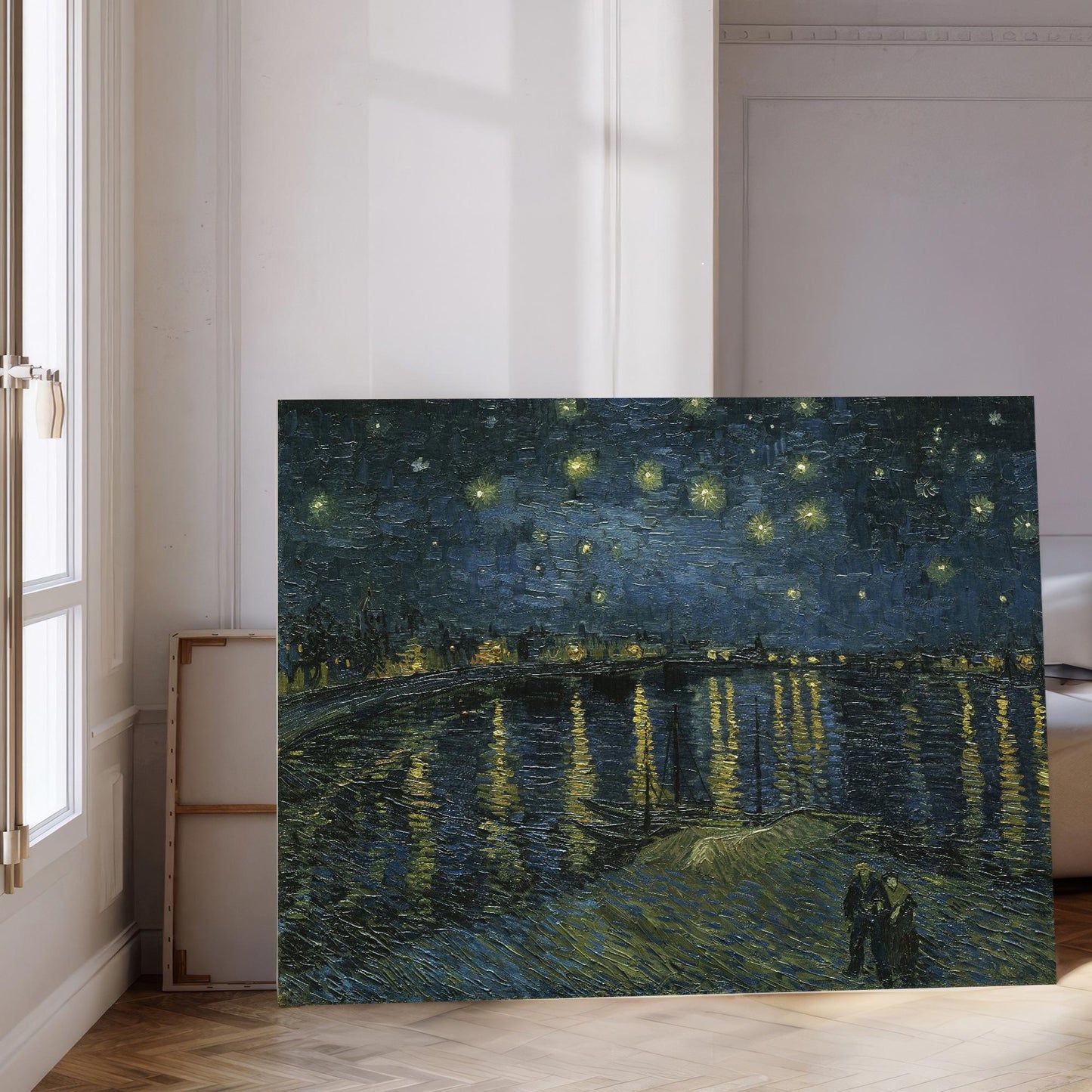 Van Gogh Starry Night Canvas – Museum Quality Wall Art – Famous Painting Reproduction – Blue Swirl Sky Art for Home or Office