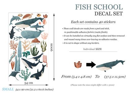 Underwater Ocean Whale Shark Wall Decals – Watercolor Sea Life Nursery Fabric Stickers – Kids Room Removable Mural