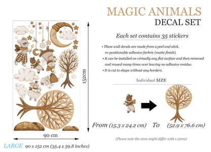 Watercolor Goodnight Animal Wall Decals – Removable Sleepy Forest Fairy Stickers – Dreamy Nighttime Wall Art for Nursery or Kids Room
