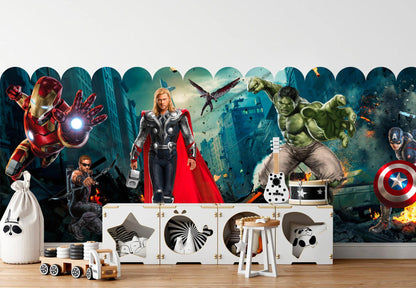 Avengers Scallop Mini Wallpaper – Removable Superhero Wall Mural for Kids Room, Marvel Heroes Wall Decor