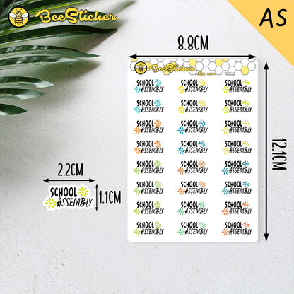 School Assembly Planner Stickers | Choose from 2 fonts and multiple colors | Planner Stickers |SC017