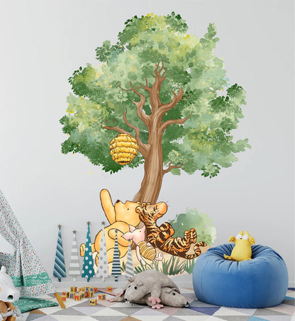 Winnie the Pooh Tree Wall Decal – Removable Nursery Wall Sticker, Tigger Piglet Forest Scene, Large Small Size