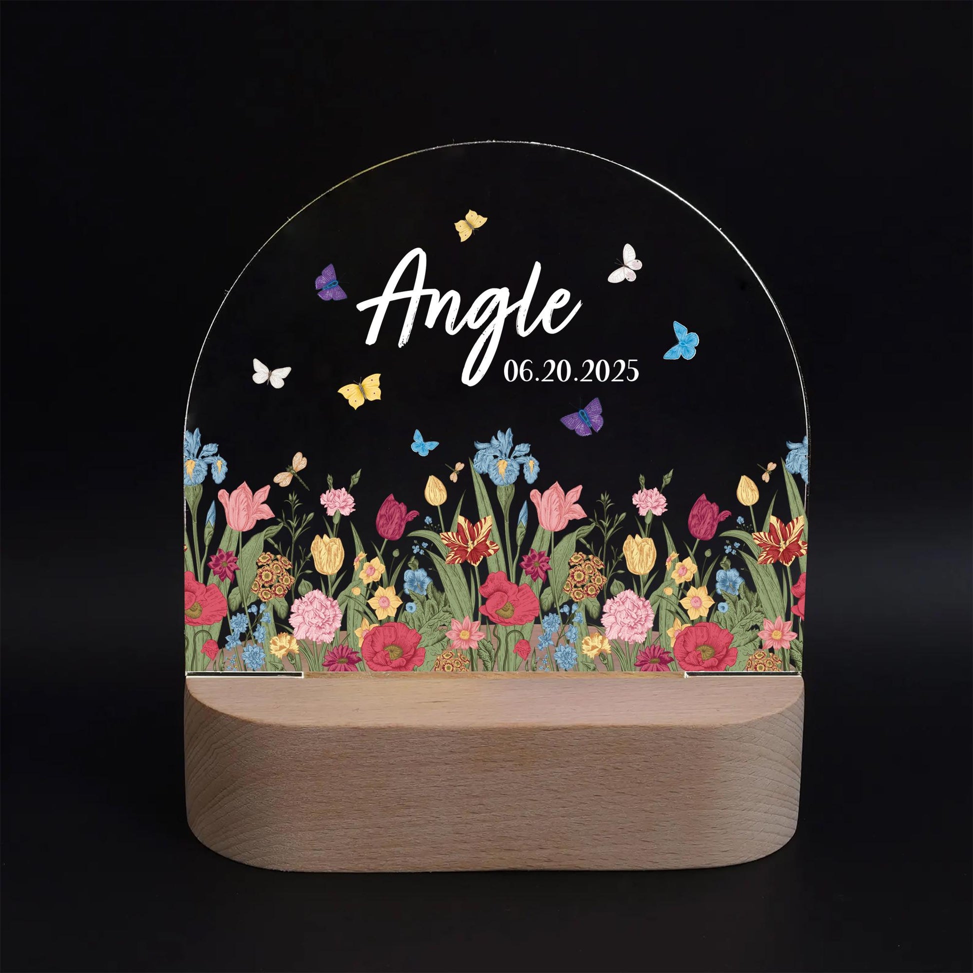 Custom Name Flower Night Light Butterfly Garden