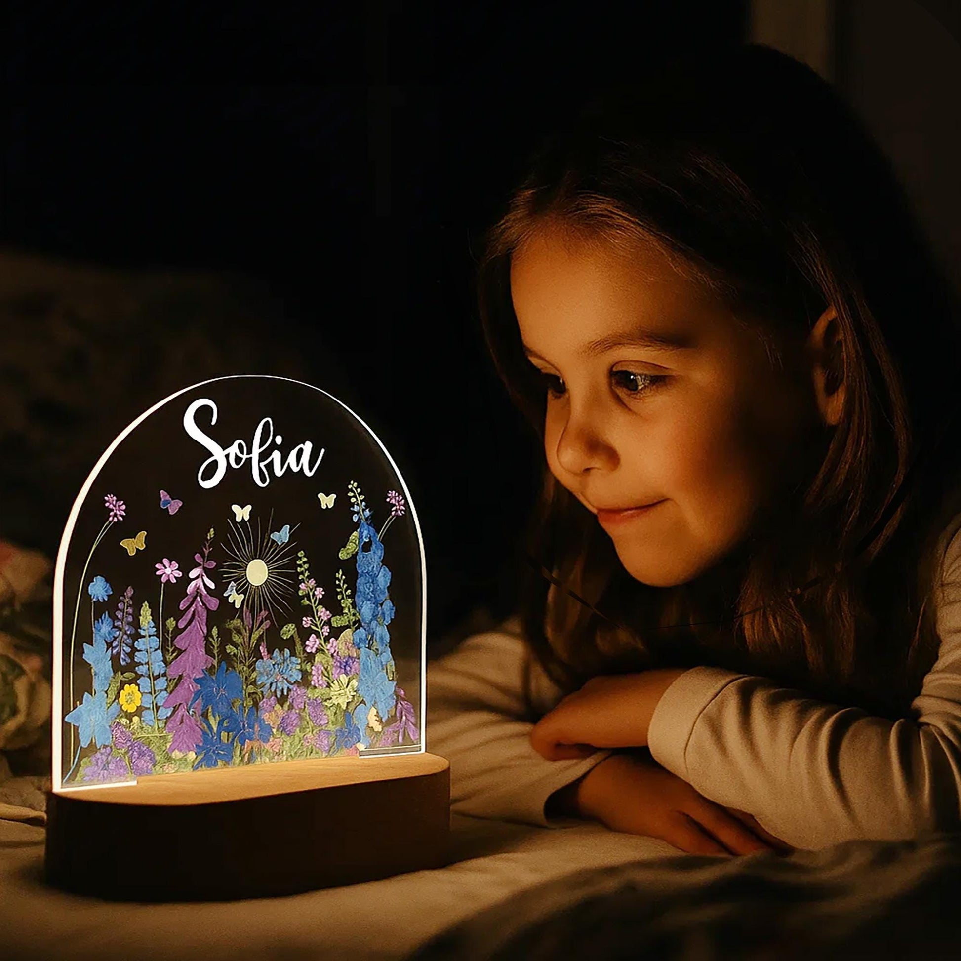 Custom Name Floral LED Night Light for Kids Room
