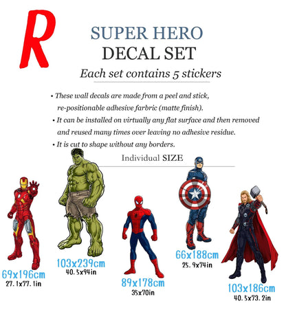 Standing Superhero Avengers Wall Decal - Spiderman Captain America Hulk Iron Man - Boy Bedroom Decor