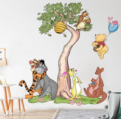 Winnie the Pooh Friends Tree Wall Decal – Large Kids Room Removable Fabric Stickerr - Wall Decal for Nursery