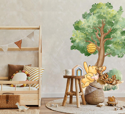 Winnie the Pooh Tree Wall Decal – Removable Nursery Wall Sticker, Tigger Piglet Forest Scene, Large Small Size
