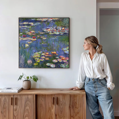Monet Classic Water Lilies Canvas – Impressionist Floral Wall Art – Museum Quality Pond Painting Reproduction for Living Room Decor
