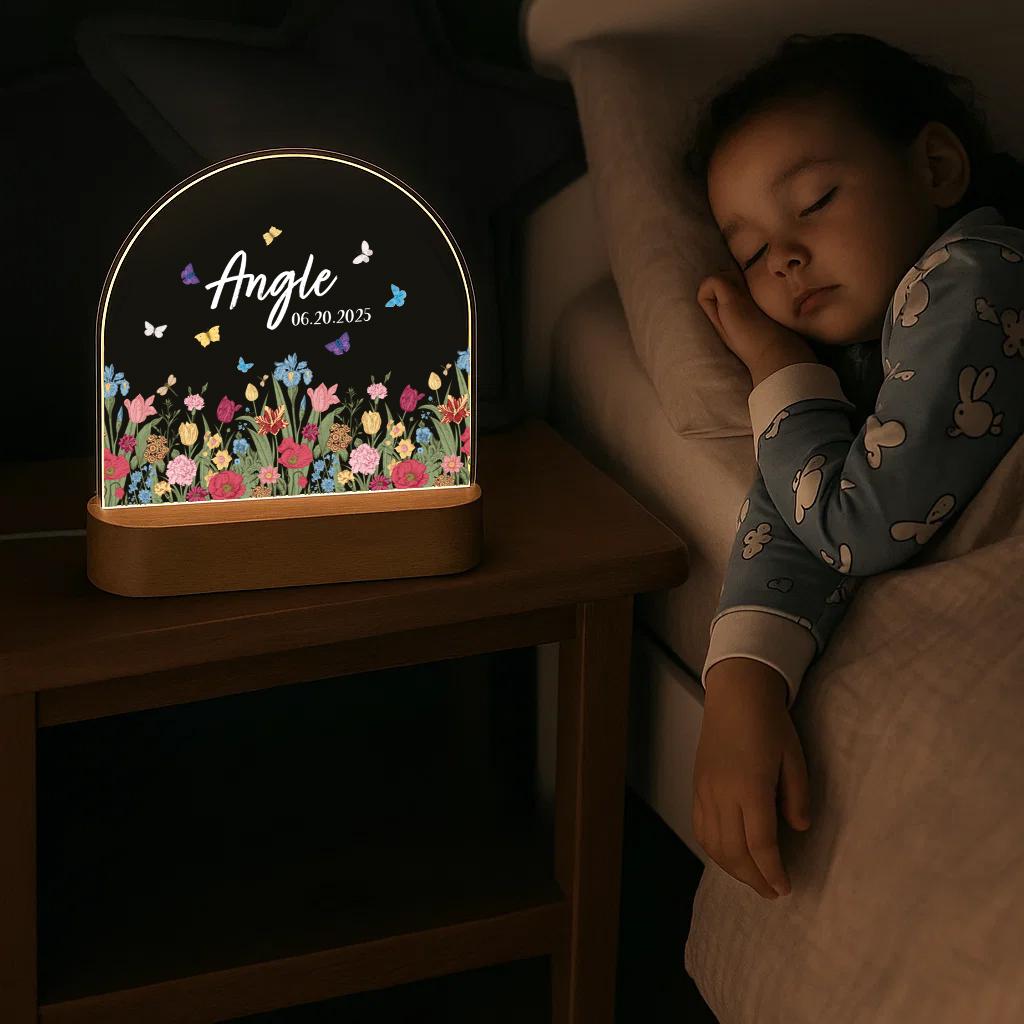 Custom Name Flower Night Light Butterfly Garden