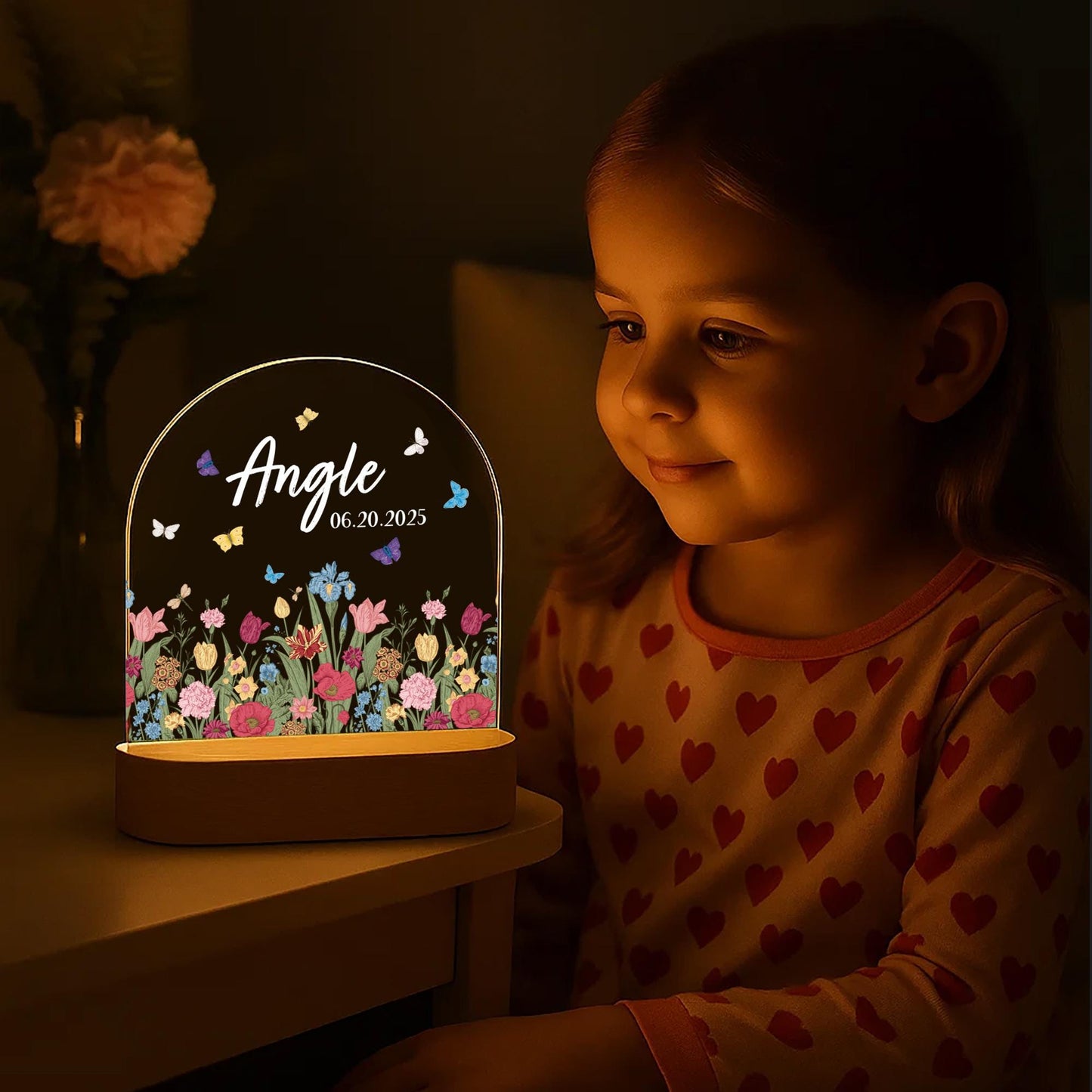 Custom Name Flower Night Light Butterfly Garden