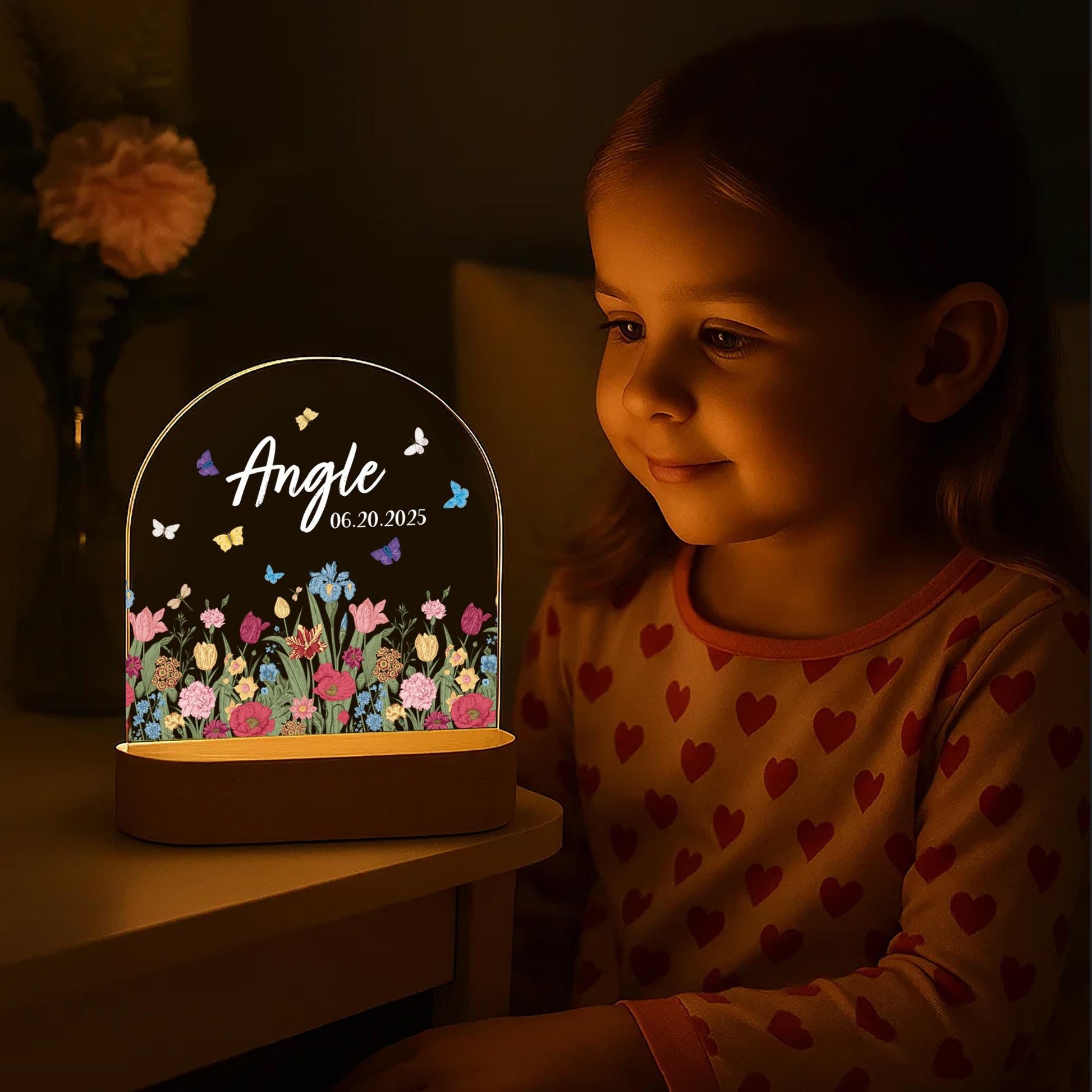 Custom Name Flower Night Light Butterfly Garden
