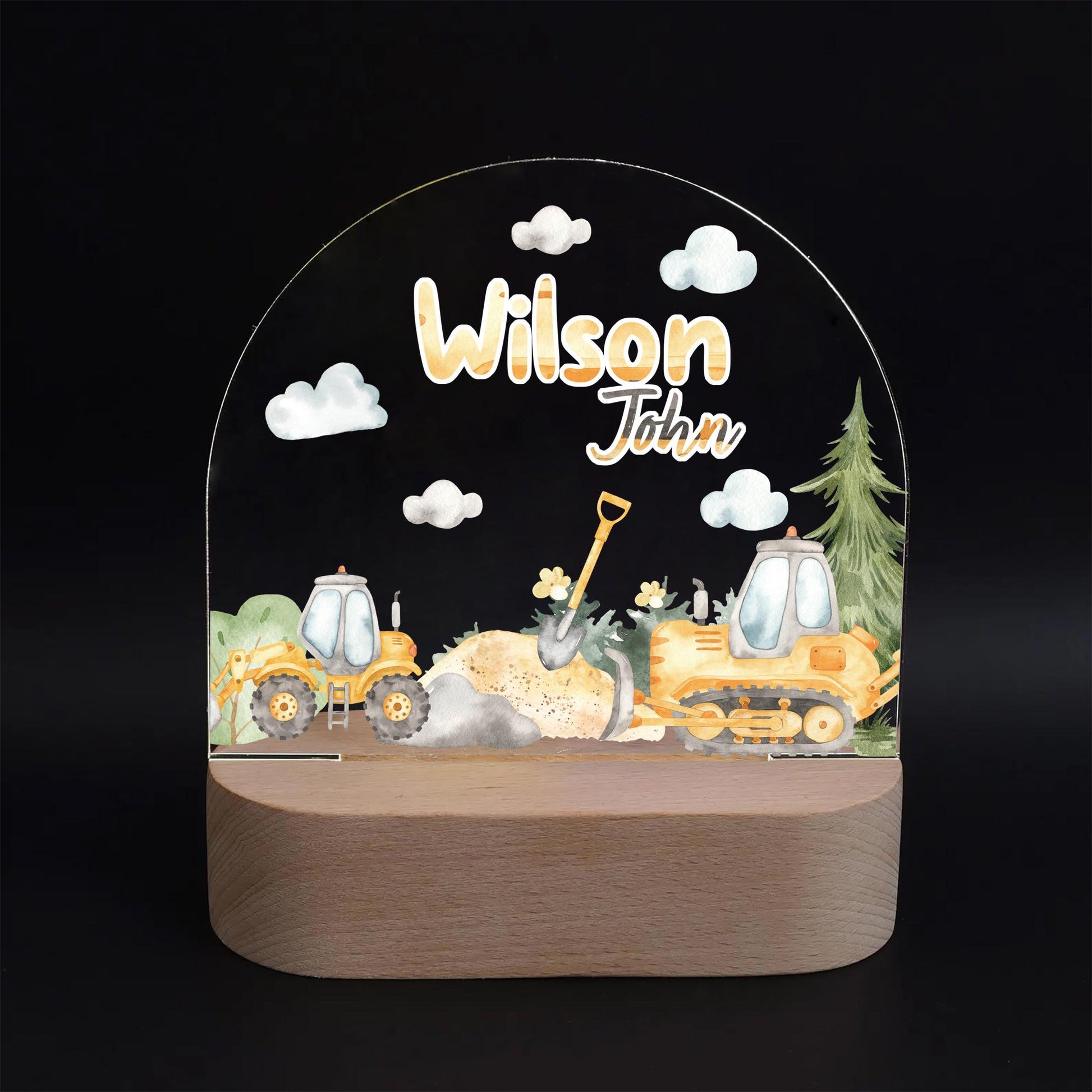 Personalised Construction Truck Night Light for boys