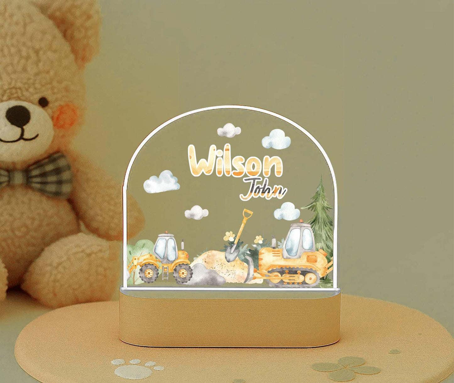 Personalised Construction Truck Night Light for boys