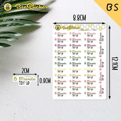 15 Minute Tidy Up Planner Stickers | Choose from 2 fonts and multiple colors | Planner Stickers |HC002