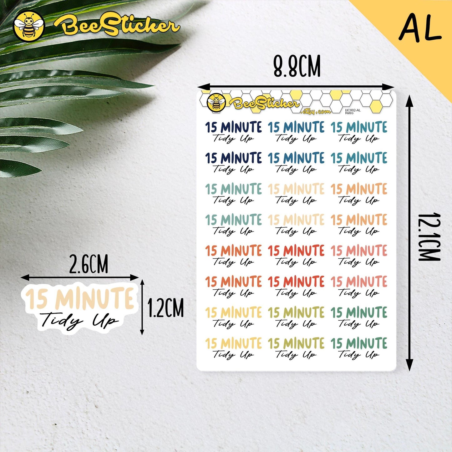 15 Minute Tidy Up Planner Stickers | Choose from 2 fonts and multiple colors | Planner Stickers |HC002