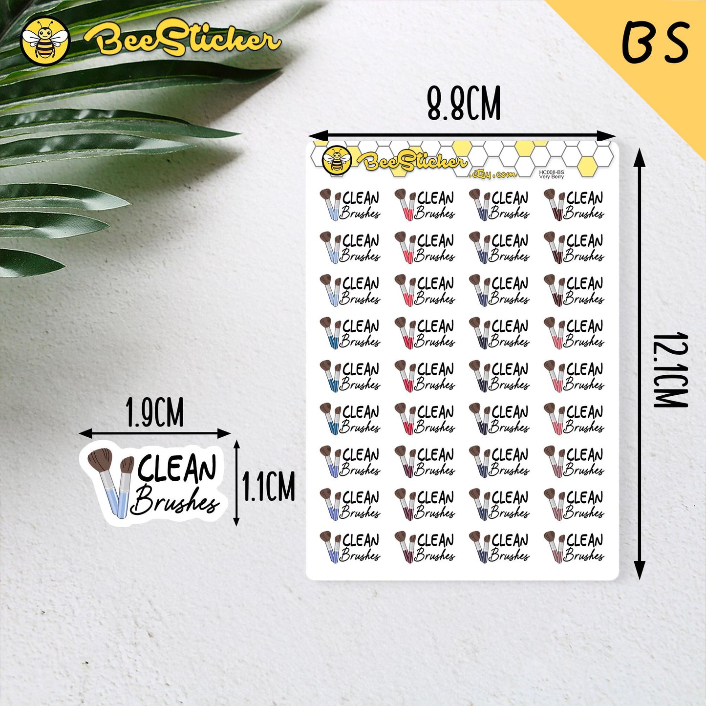 Clean Makeup Brushes Planner Stickers | Choose from 2 fonts and multiple colors | Planner Stickers |HC008
