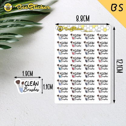 Clean Makeup Brushes Planner Stickers | Choose from 2 fonts and multiple colors | Planner Stickers |HC008