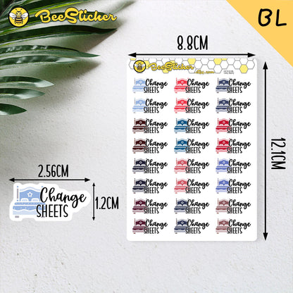 Bed Sheet Change Stickers | Choose from 2 fonts and multiple colors | Planner Stickers |HC019