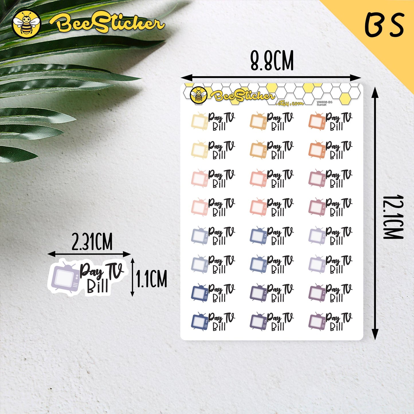 Pay TV Bill Stickers | Choose from 2 fonts and multiple colors | Planner Stickers |WM008
