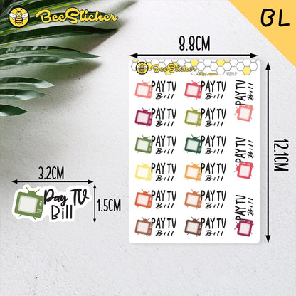 Pay TV Bill Stickers | Choose from 2 fonts and multiple colors | Planner Stickers |WM008