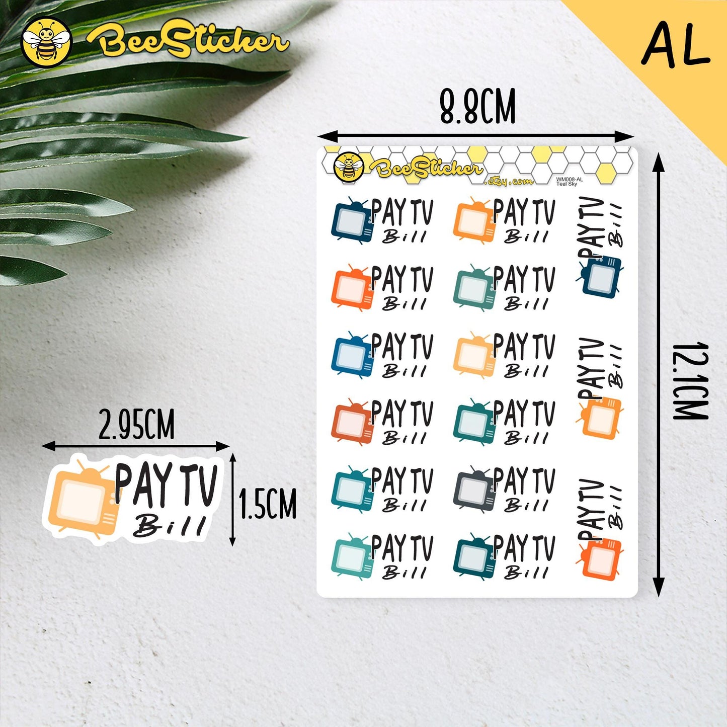 Pay TV Bill Stickers | Choose from 2 fonts and multiple colors | Planner Stickers |WM008
