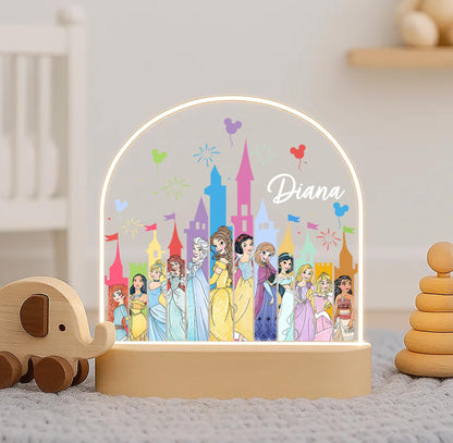Pastel princess castle acrylic night light custom name