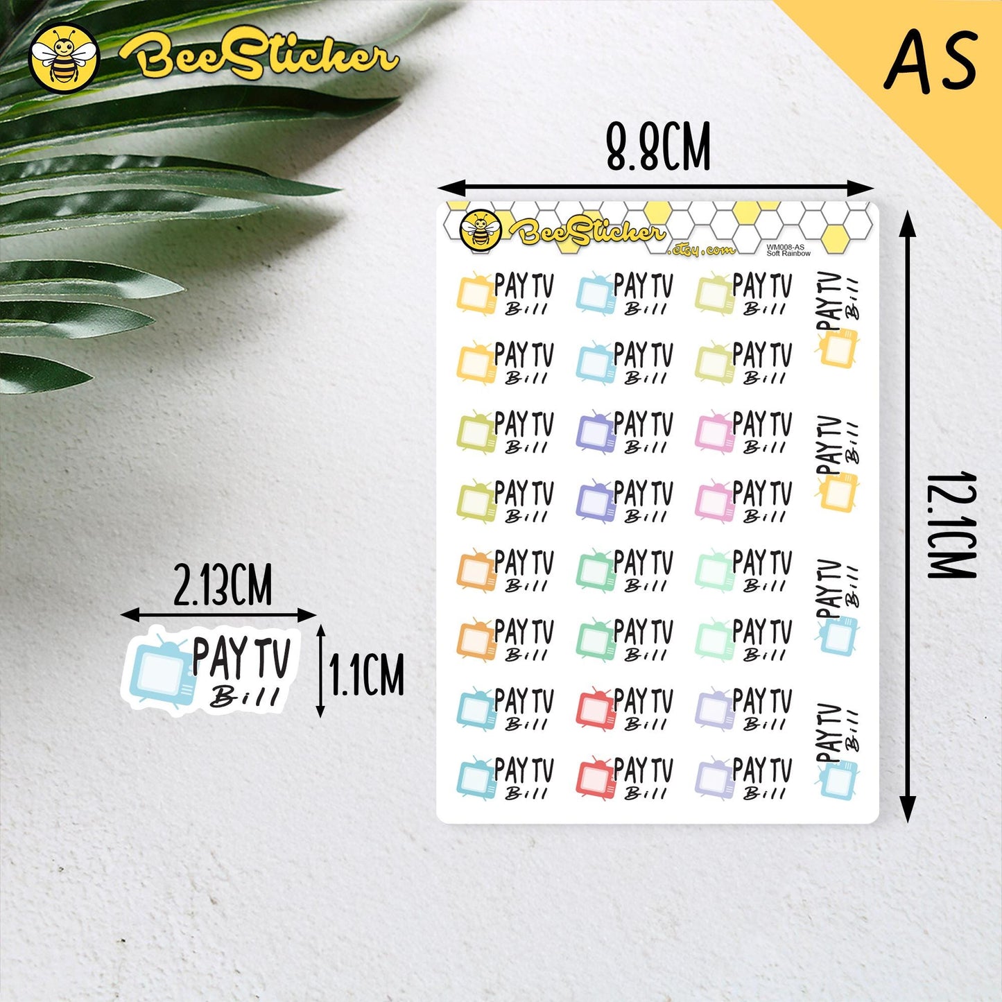 Pay TV Bill Stickers | Choose from 2 fonts and multiple colors | Planner Stickers |WM008