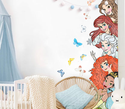 Princess Wall Decal for Girls Room – Cartoon Door Height Sticker | Peel and Stick Fabric Mural | 2 Sets Available