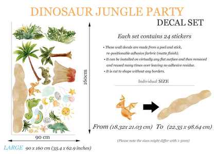 Dinosaur Wall Decals for Kids Room | Jungle Volcano Dino Fabric Stickers | Large Removable Nursery Wall Decor Set