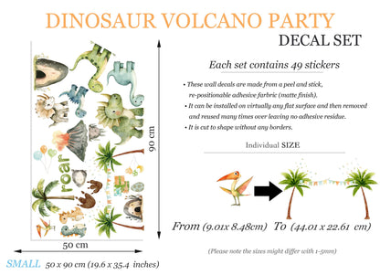Roaring Dinosaur Jungle Wall Decal – Watercolor Dino Nursery Sticker – Reusable Peel and Stick Fabric for Baby Room