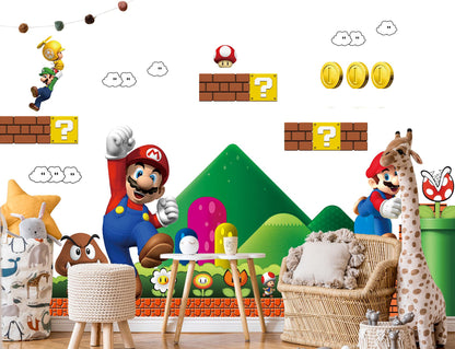Super Mario Bros Wall Decal for Kids Room – Removable Fabric Sticker Set – Large & Small Sizes Available
