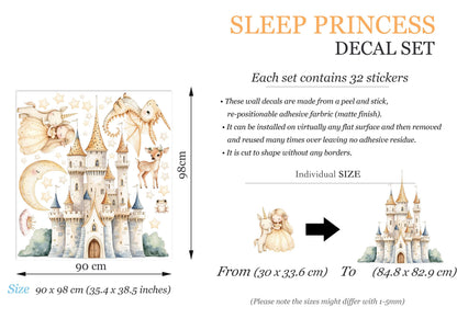 Fairy Princess Castle Unicorn Dragon Deer Nursery Mural | Removable Fabric Sticker for Girls Room