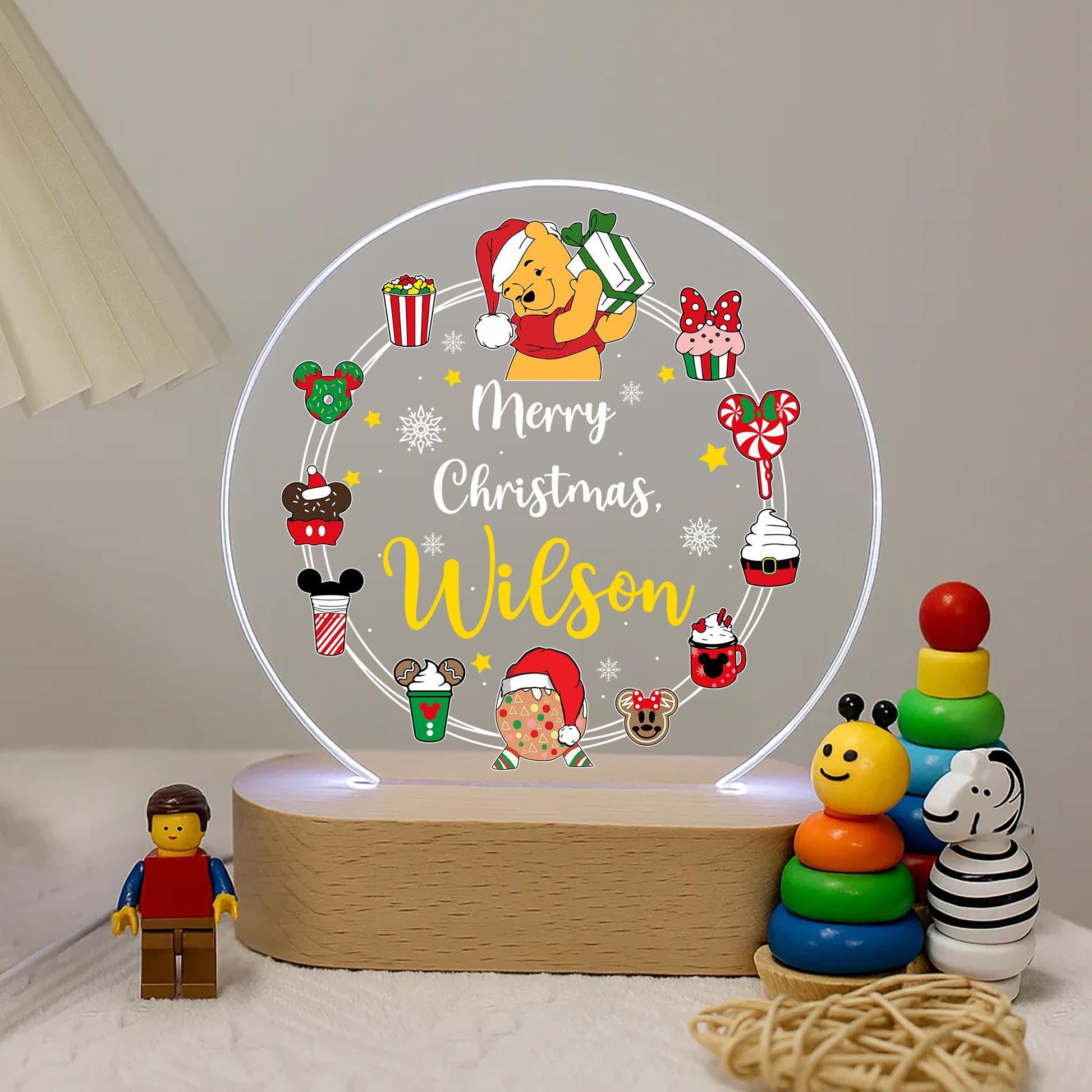 Winnie Merry Christmas Personalised LED Night Light