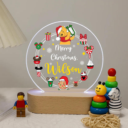 Winnie Merry Christmas Personalised LED Night Light