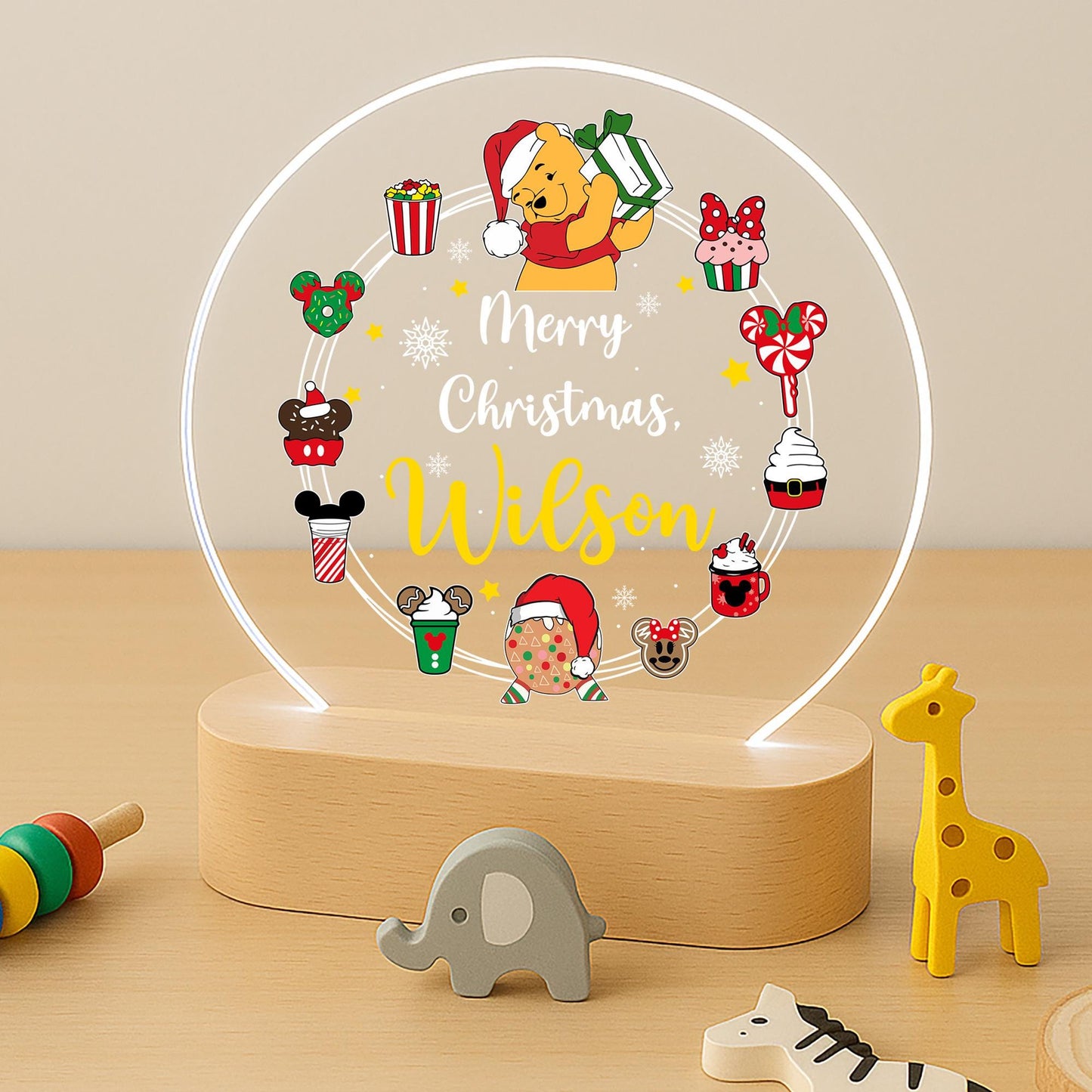 Winnie Merry Christmas Personalised LED Night Light