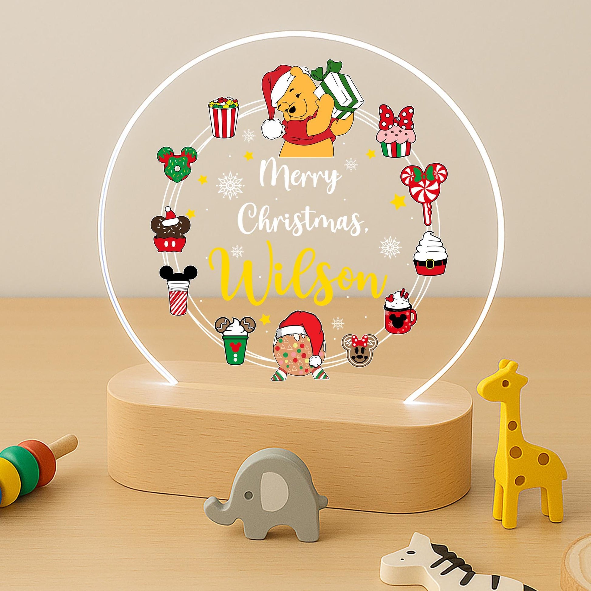 Winnie Merry Christmas Personalised LED Night Light