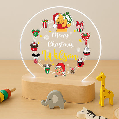 Winnie Merry Christmas Personalised LED Night Light